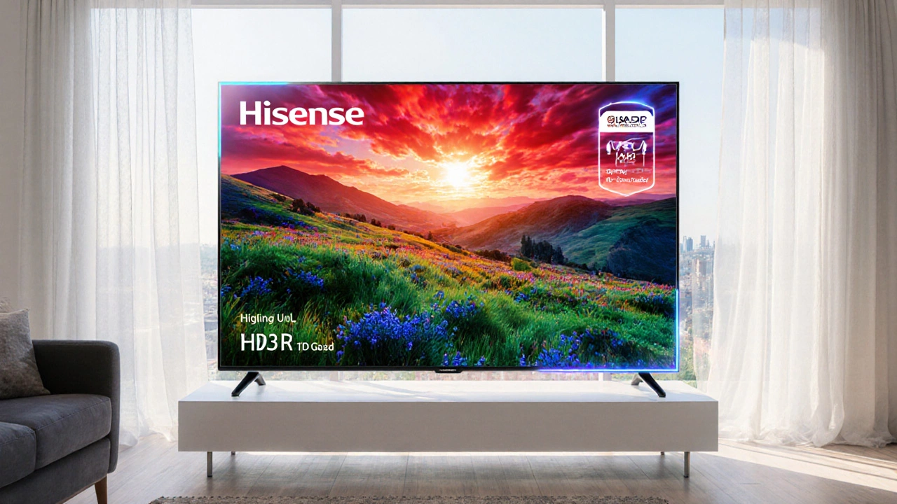Close view of a Hisense ULED TV showing bright HDR colors.