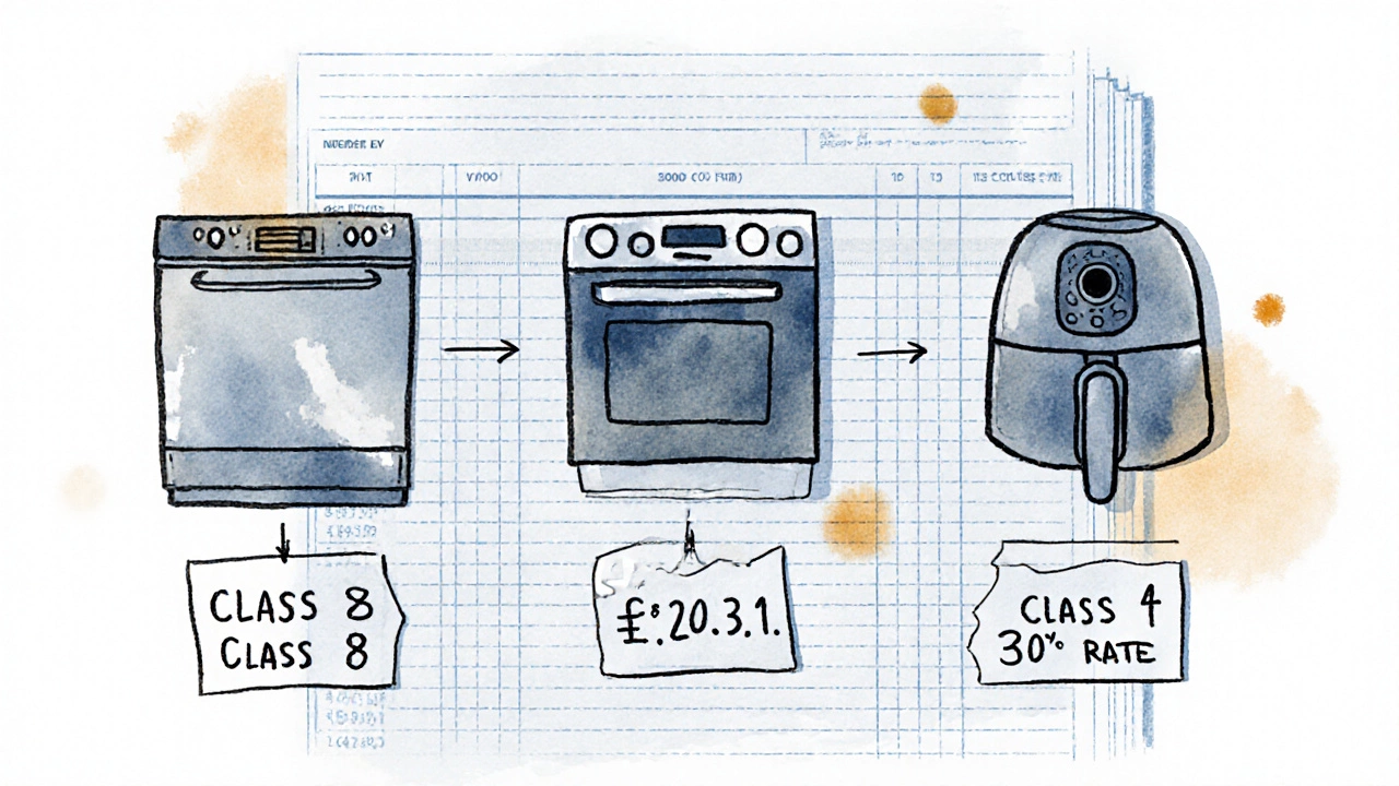 Illustration showing appliances linked to CCA classes and depreciation rates.