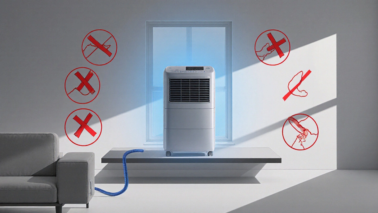 Minimalist diagram showing correct AC placement with forbidden positions marked by red Xs.