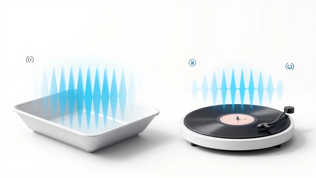 Conceptual view of even microwave energy distribution without a turntable, symbolizing advanced cooking tech.