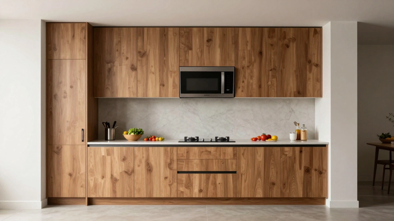 Over-the-range microwave installed under cabinets in a modern kitchen.