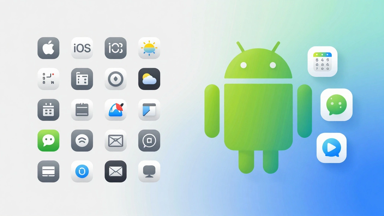 Abstract graphic showing transition from rigid iOS to flexible Android UI.