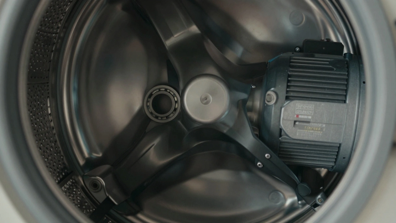 Close-up of robust washing machine internal mechanics