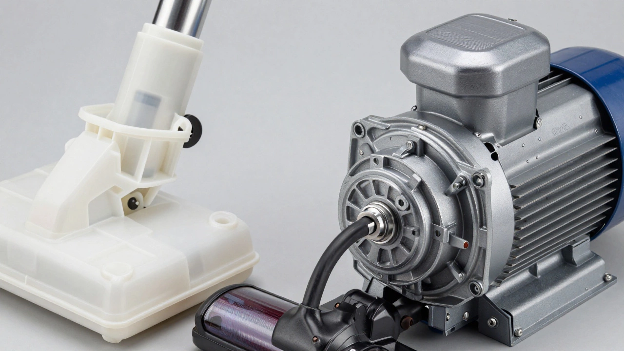 Comparison of durable steel commercial vacuum parts vs fragile plastic home parts.