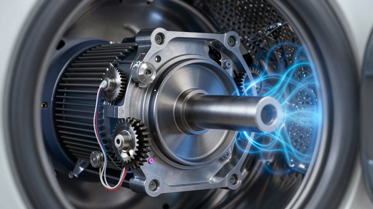Cutaway view of a durable direct-drive washing machine motor mechanism
