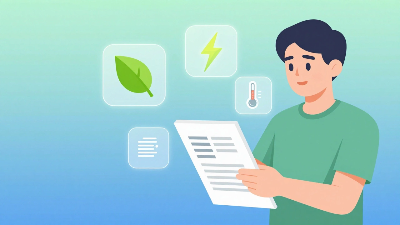 Illustration of homeowner reviewing energy rebate documents