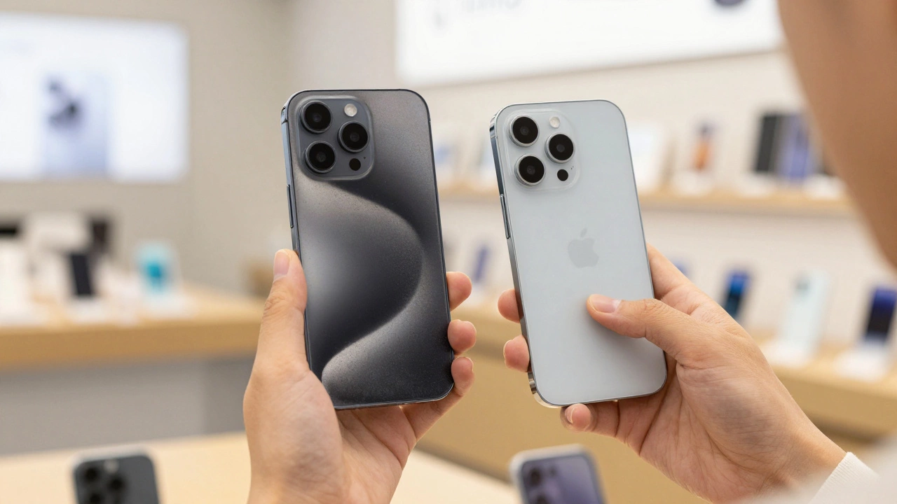 Person comparing a new flagship phone with an older used model