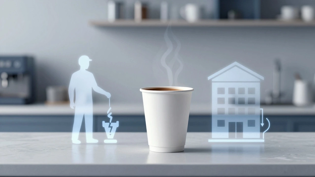 Illustration of a coffee cup surrounded by symbols of business costs