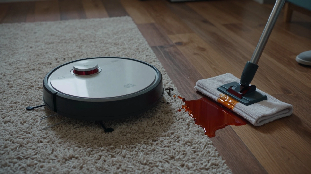 Robot vacuum failing on thick carpet and smearing a spill on hard floor