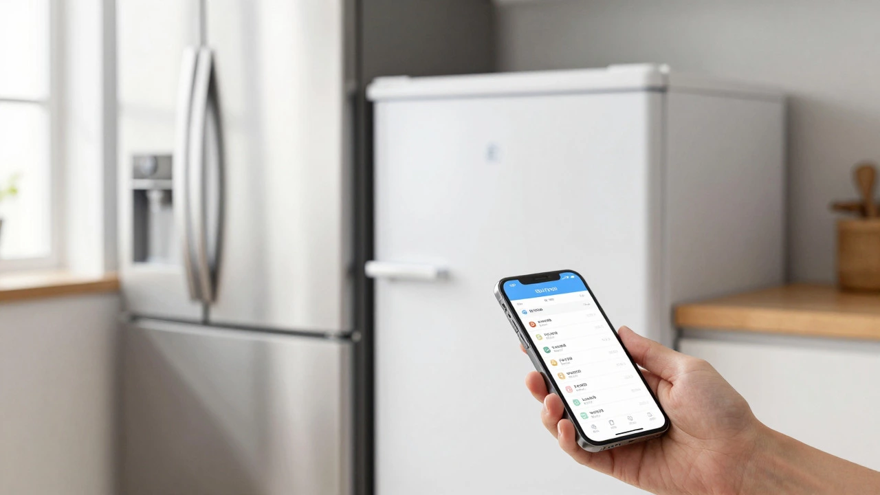 Side-by-side comparison of an upright and chest freezer in a bright kitchen