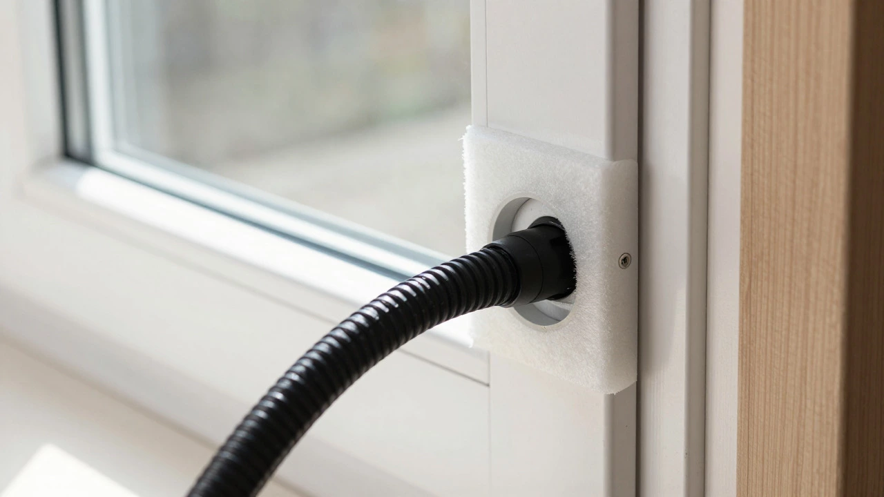 Door vent kit sealing an AC exhaust hose