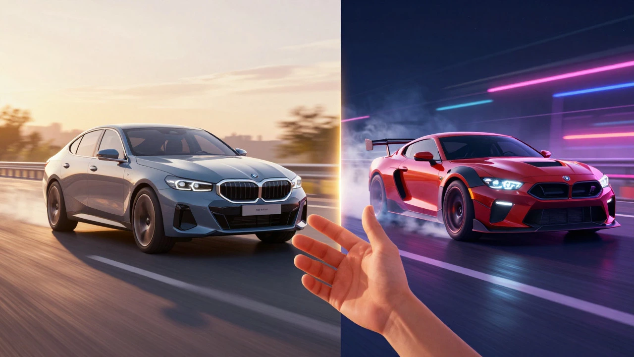 Split-screen illustration comparing an efficient car and a sports car, symbolizing processor choice