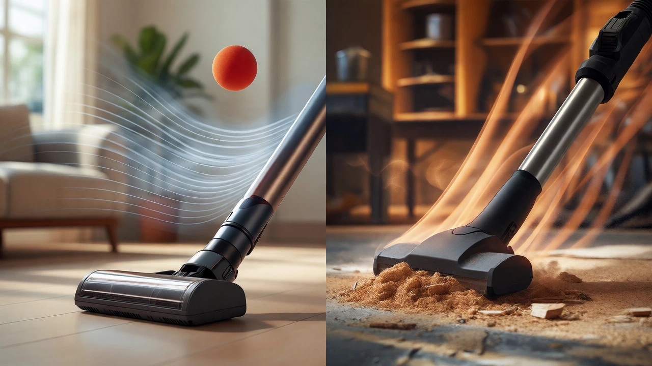 Comparison of a floating ping-pong ball and vacuumed sawdust