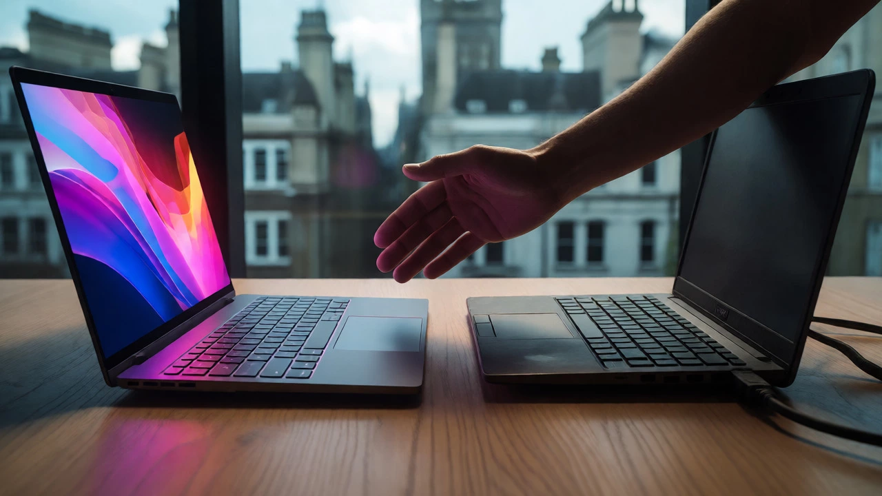 Comparison of a new ultrabook and an old laptop on a desk