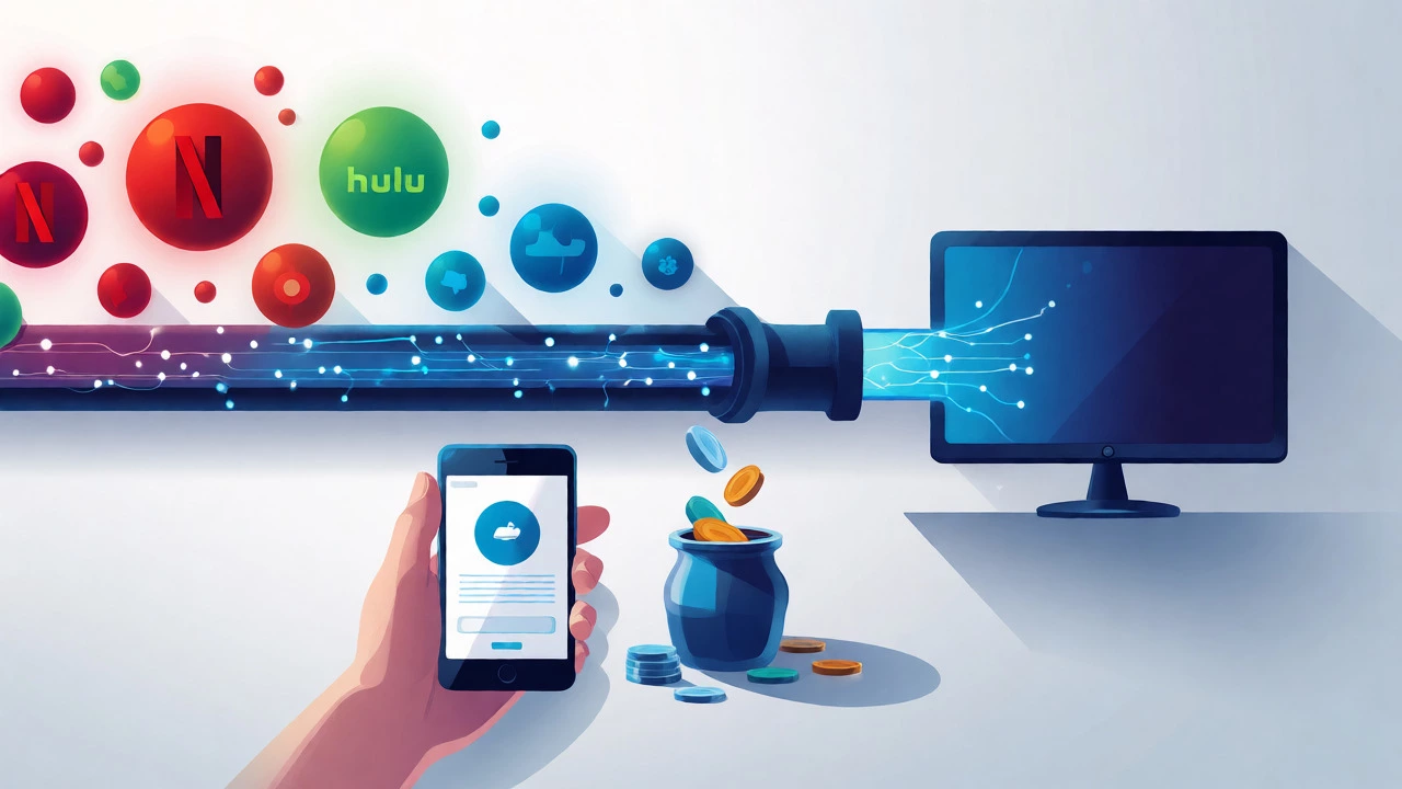 Conceptual illustration showing data flowing from app icons to a TV via a pipe.