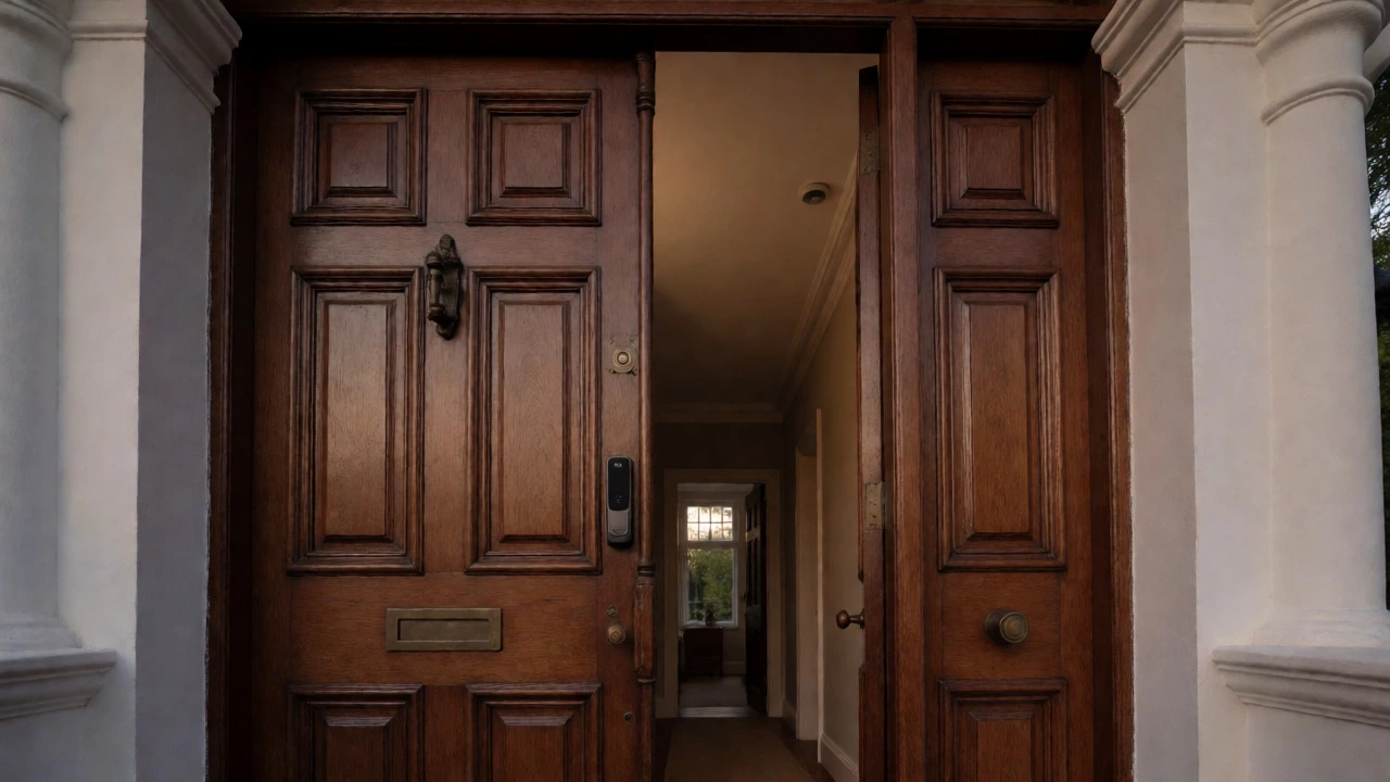 Modern smart lock on a historic wooden front door