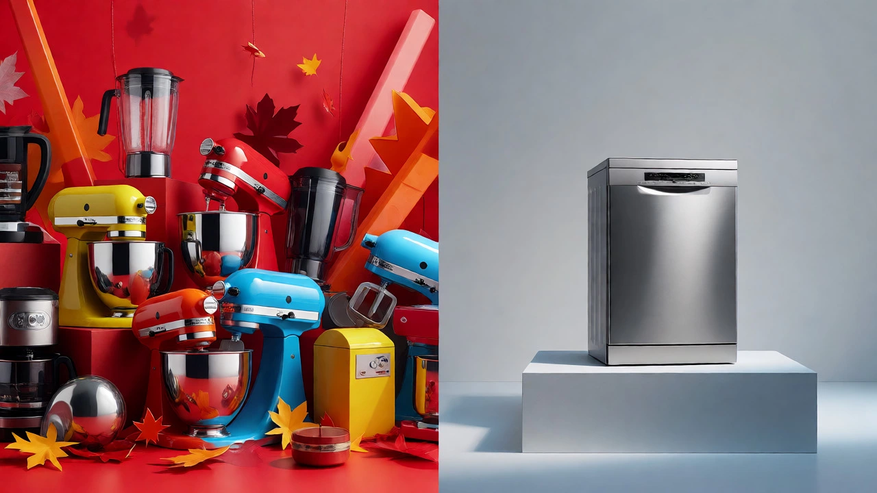 Contrast between small appliance holiday deals and large appliance fall discounts.