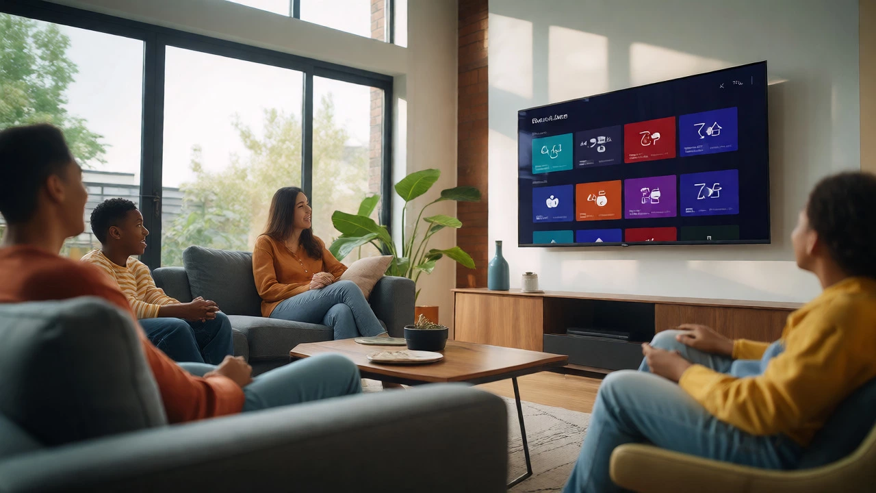 Family enjoying a reliable TCL Roku TV experience in a bright, modern living room.